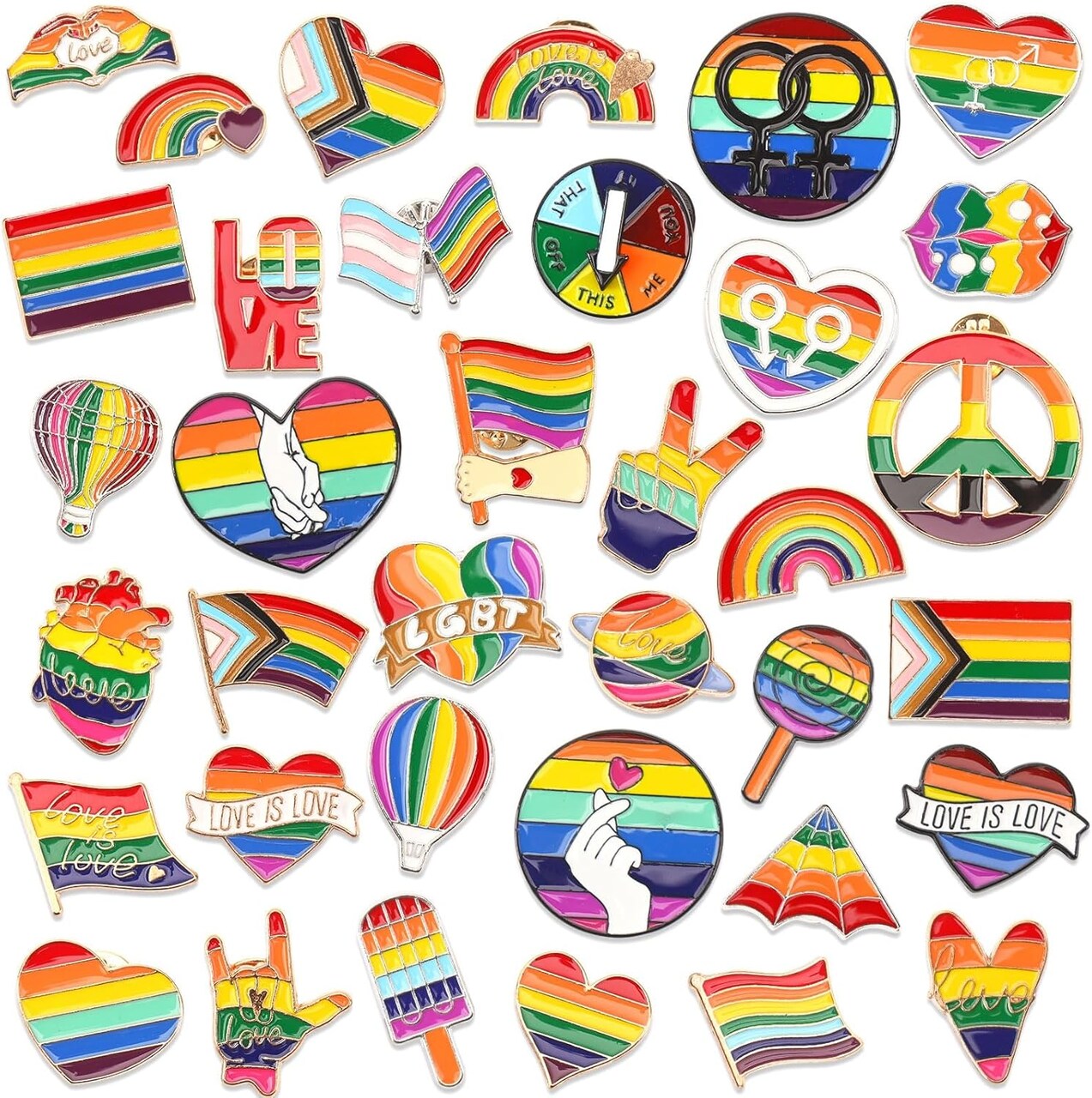 72 Pcs Pride Enamel Pins Bulk Rainbow LGBT Lapel Pins Gay Pride Heart Flag Brooch Pins Badge for Clothes Bags Backpack Hat Jacket Decoration
